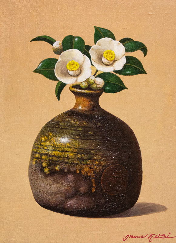 楽天市場】井上圭史 「 備前焼に椿 」 油絵 油彩画 F4 ( 4号 ) : 内田画廊