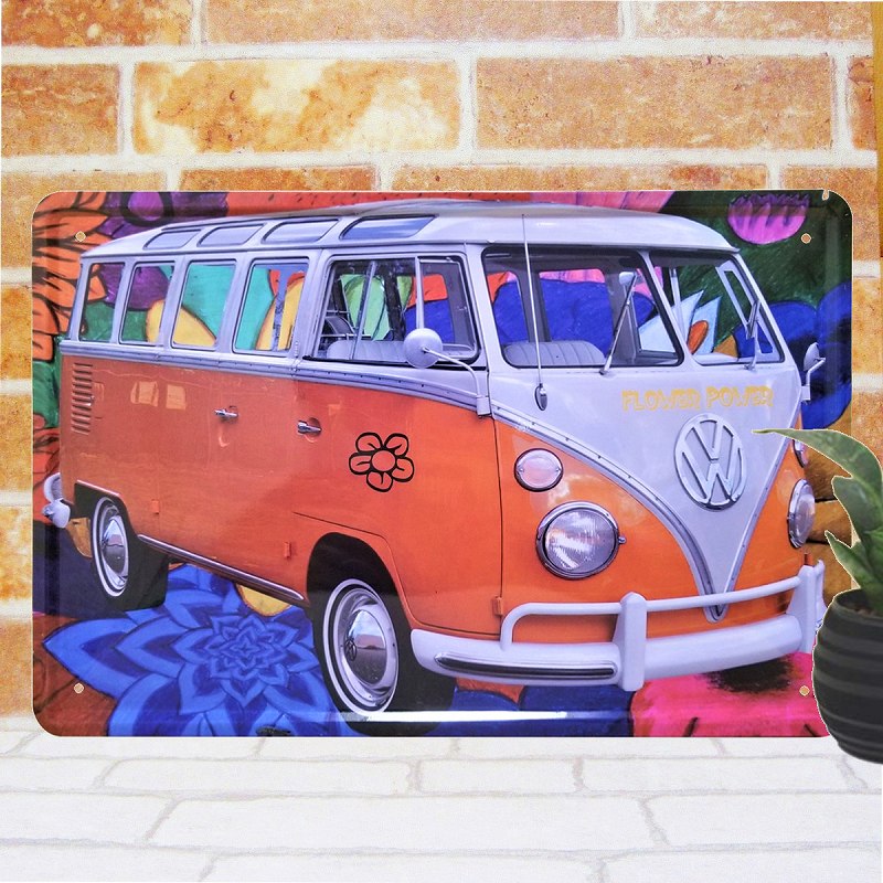 楽天市場】ブリキ看板 ワーゲンバス 花柄 インテリア ポスター VW