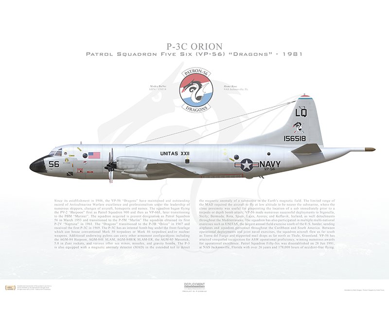 Aircraft profile print of P-3C Orion VP-56 Dragons, LQ56 / 156518