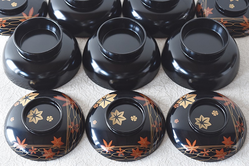 輪島塗 あみめ煮物碗 紅葉と桜 5客セット - 生活骨董と古布の