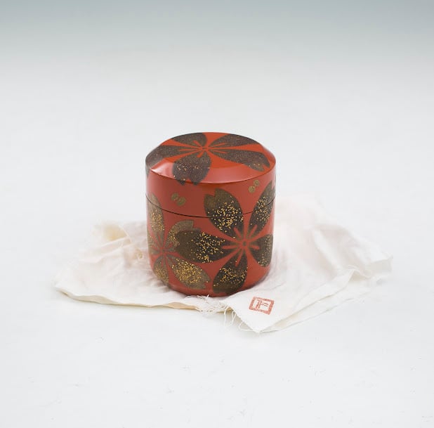 桜蒔絵 吹雪 雪吹 難波仁斎 蒔絵 桜花文 薄茶器 共箱 鵬雲斎書付 裏