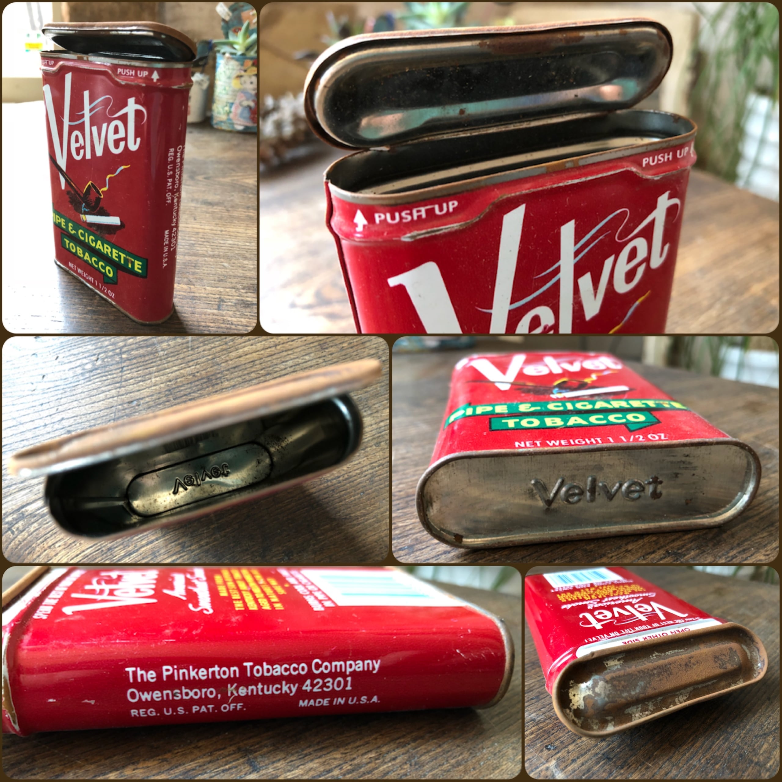 送料込】1930-40's Velvet ヴィンテージ タバコ缶 ティン缶