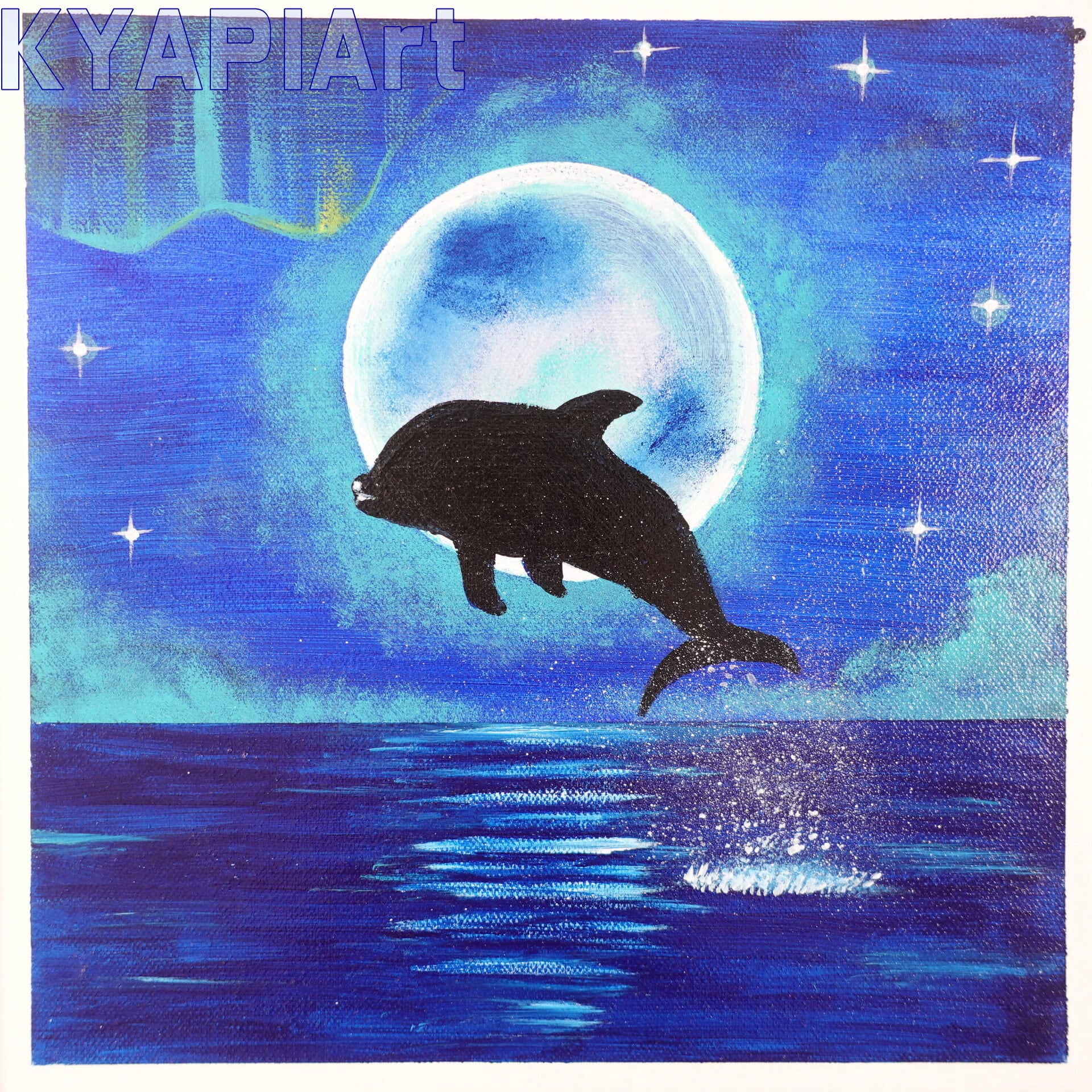 ジャンプするイルカ【アクリル画】原画・イラスト 30×30センチ