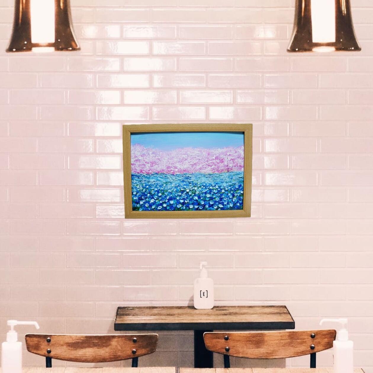 油絵 油彩 油彩画 絵画 絵【ネモフィラとサクラ】 | HIROSHI1990