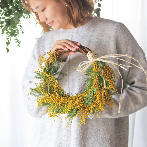 春の訪れ2026[予約販売]ナチュラルミモザリース ミモザ ドライフラワー