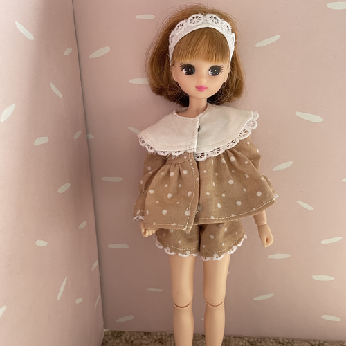 L23014 リカちゃん ブライス ハンドメイド 服 レース襟 ドット