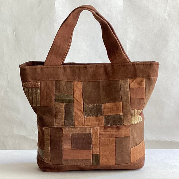 柿渋染めのパッチワークのトートバッグ (1) トートバッグ ひだまり
