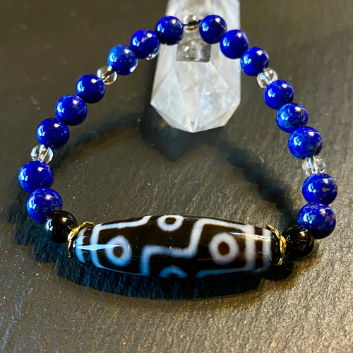 九眼天珠 ラピスラズリ モリオン 光波動 ブレスレット B0824-01