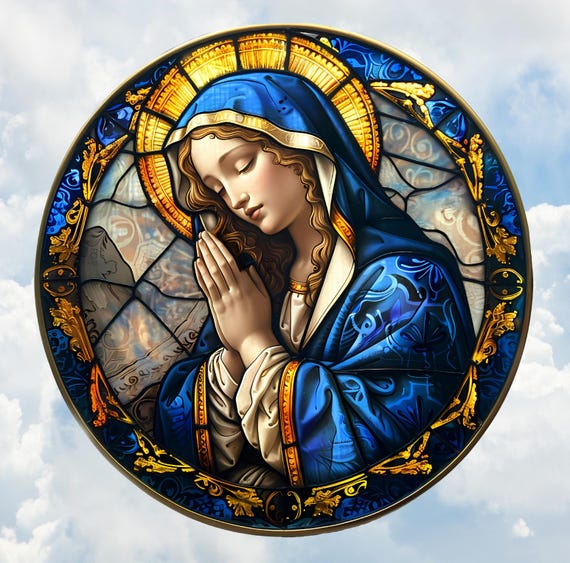 聖母マリアのステンドグラス風窓用ステッカー 光沢あり、半透明、両面