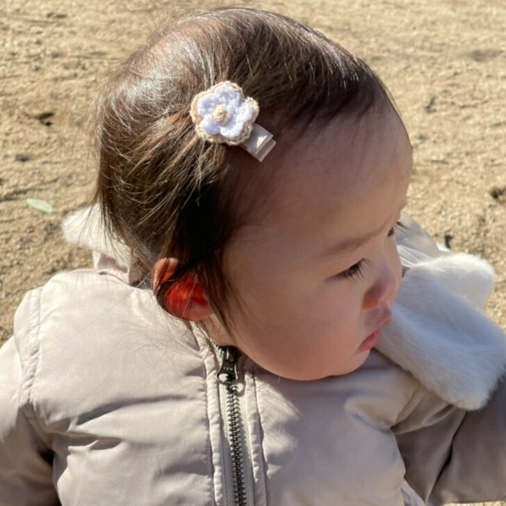 楽天市場】【 ベビー ヘアクリップ 】ニットフラワー 3.5cm 滑り止め付