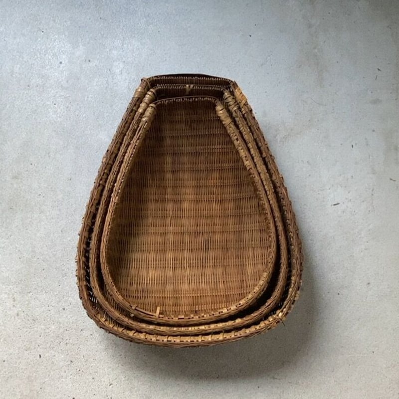 片口ざる 入れ子3点セット ヴィンテージ 箕ざる 竹編みザル 竹工芸