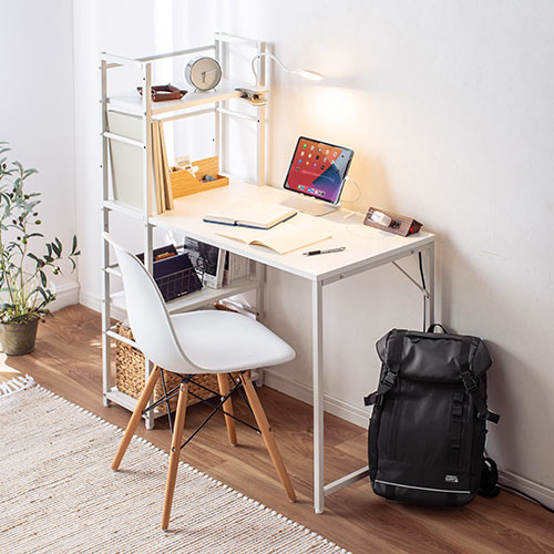 シェルフ付きデスク 幅100cm 奥行50cm ホワイト 100-DESKH063W【イス王国】