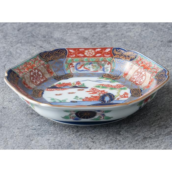 有田焼 復刻古伊万里 錦色絵六角焼皿14cm 【送料無料】 日本製 和柄 和