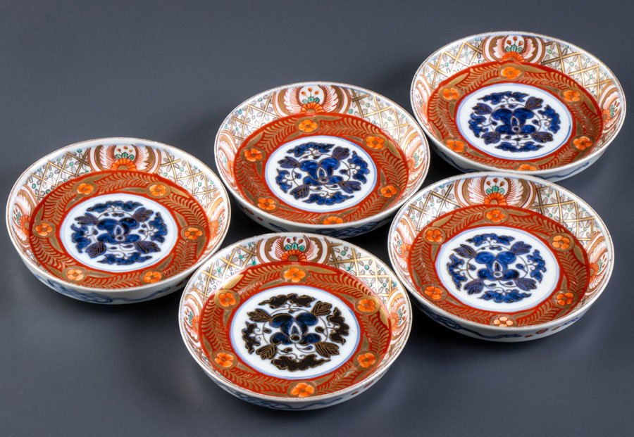古伊万里】 染錦金彩草花文四寸皿 5客 明治時代 16785 | すべての商品