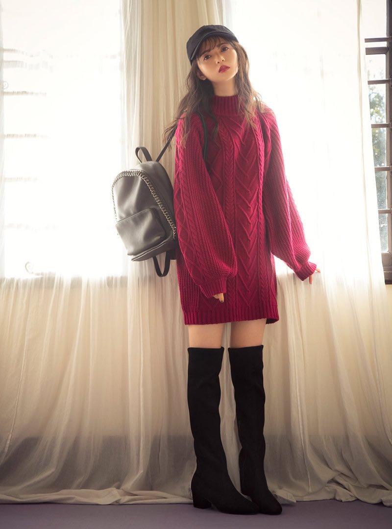 📢GRL一押しアイテム!】 ハイネックケーブルボリュームスリーブニット