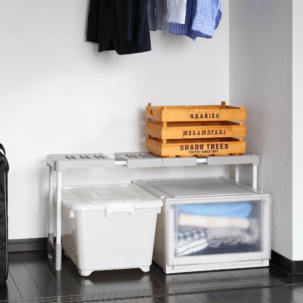 クローゼット 整理棚 2台入り 幅76～93×奥行25×高さ36・38・40・43cm