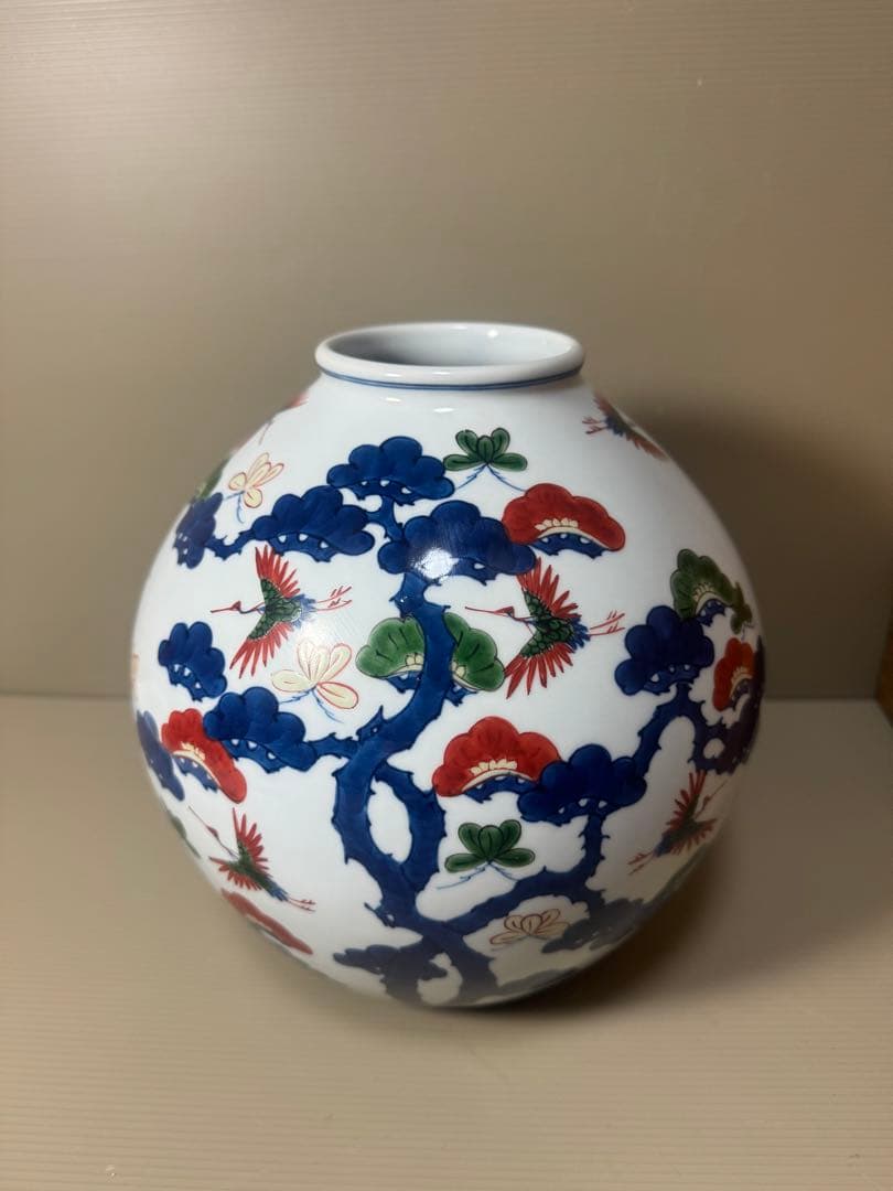 2133 源右衛門　染錦松鶴　花瓶 0210163040_698adea0957e5.jpg