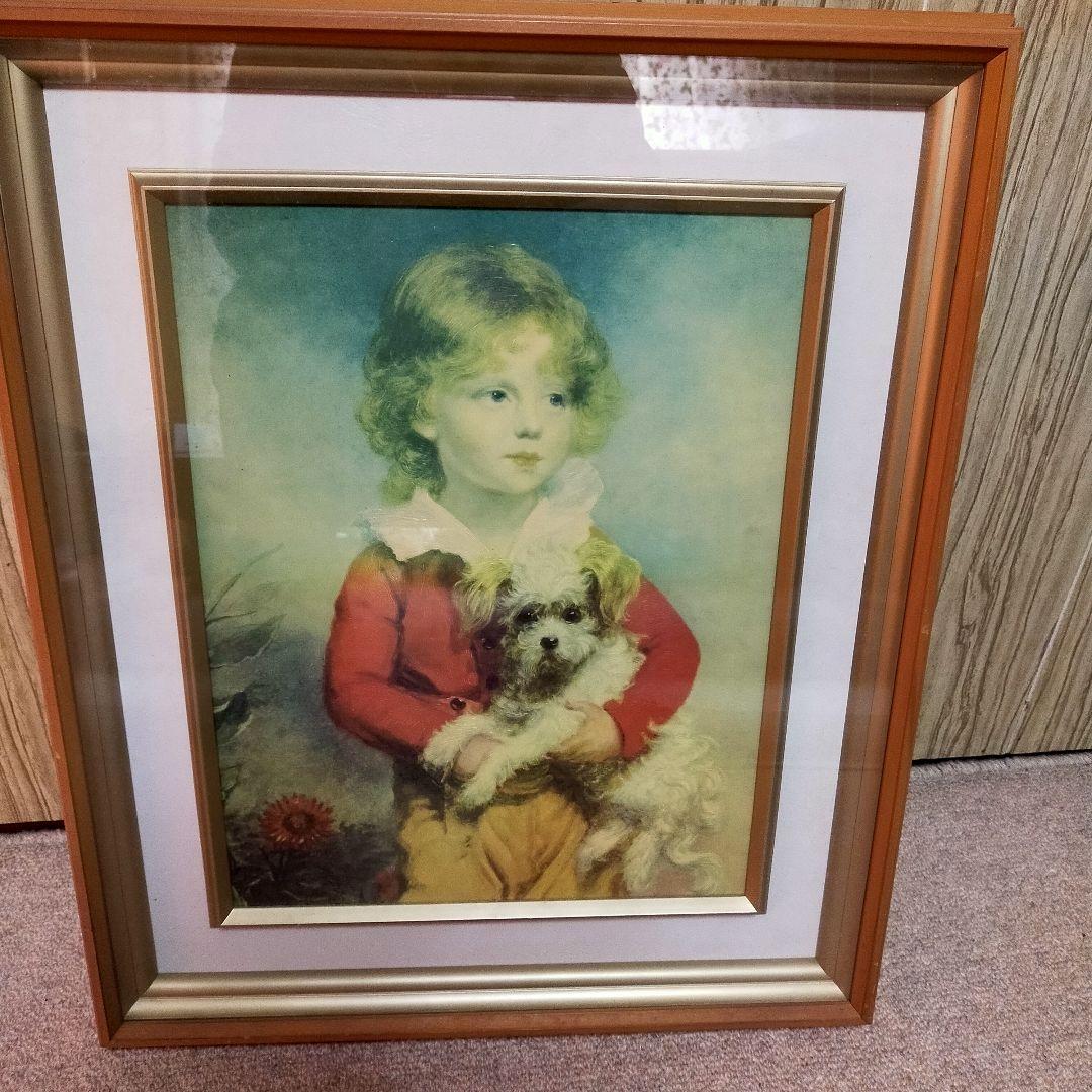 マスター・シンプソン　犬を連れた少年　複製画　木製額縁付き　ガラス マスター・シンプソン 犬を連れた少年 複製画 木製額縁付き ガラス