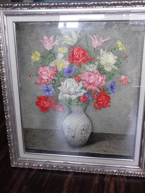 服部和三郎、薔薇とアネモネ 水仙 チューリップ、F10号、真作油絵、新品油彩額付 松本富太郎「薔薇」油絵・F4号 絵画買取・販売の小竹美術