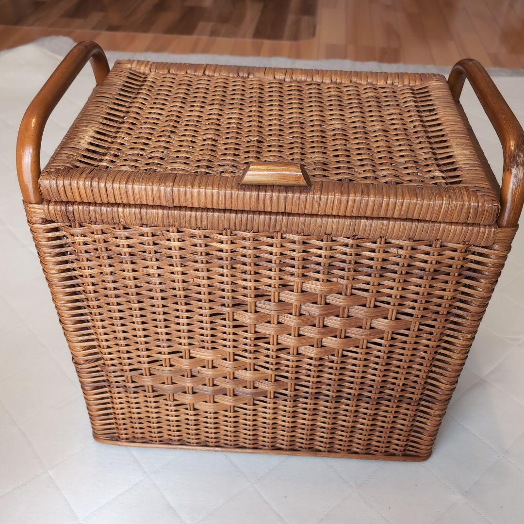 ラタン籐大型バスケット 昭和レトロ バスケット ラタン 幅86×奥行56×高さ46 持ち手付き かご 大きい