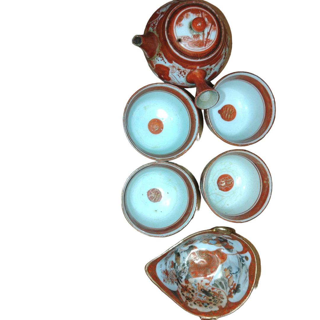 赤絵古九谷焼　煎茶茶器セット　骨董 煎茶器セット 九谷焼 色絵山水図（本体のみ） : 茶道具商 越中屋