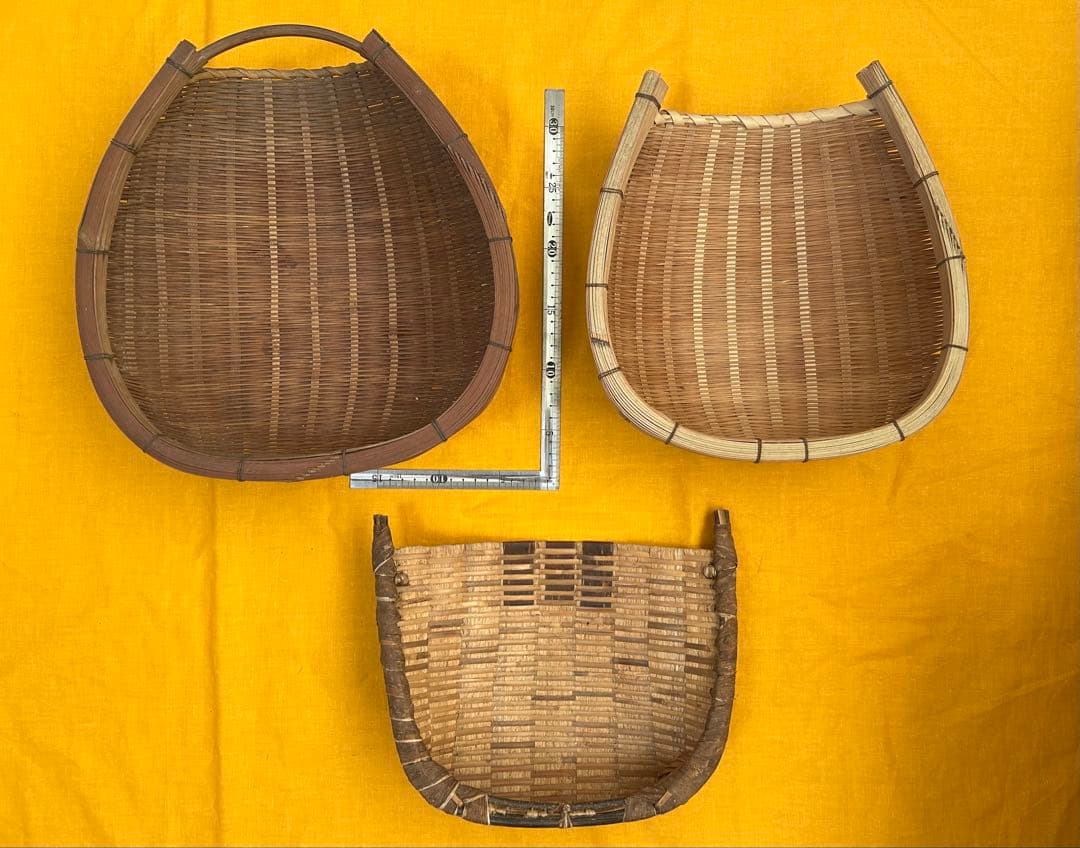 竹製　片口ざる　箕　レトロ ②【昭和レトロ】天然竹製 箕（み） 片口ざる 古民具 農具 時代もの