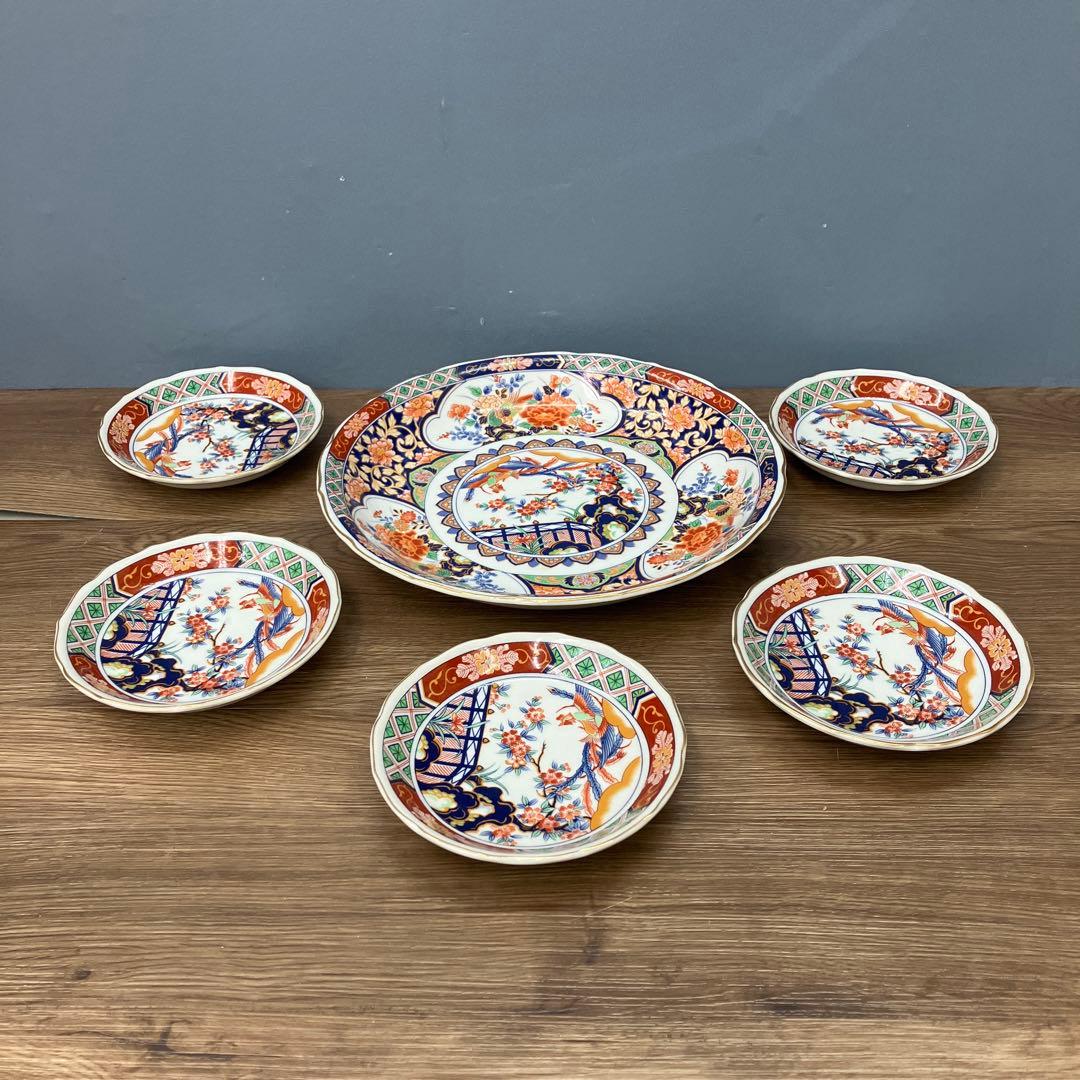 E-1 昭和レトロ 有田焼 大喜陶苑 古伊万里様式 盛皿 小皿 6点セット 金彩 有田焼 復刻古伊万里 錦色絵六角焼皿14cm 【送料無料】 日本製 和柄 和